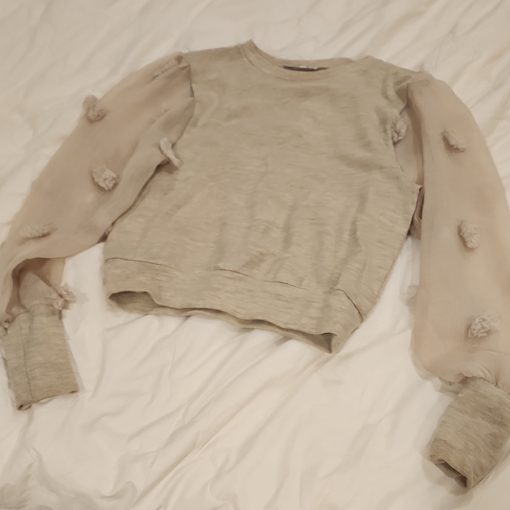 Elegant Beige Sweater with Sheer Sleeves